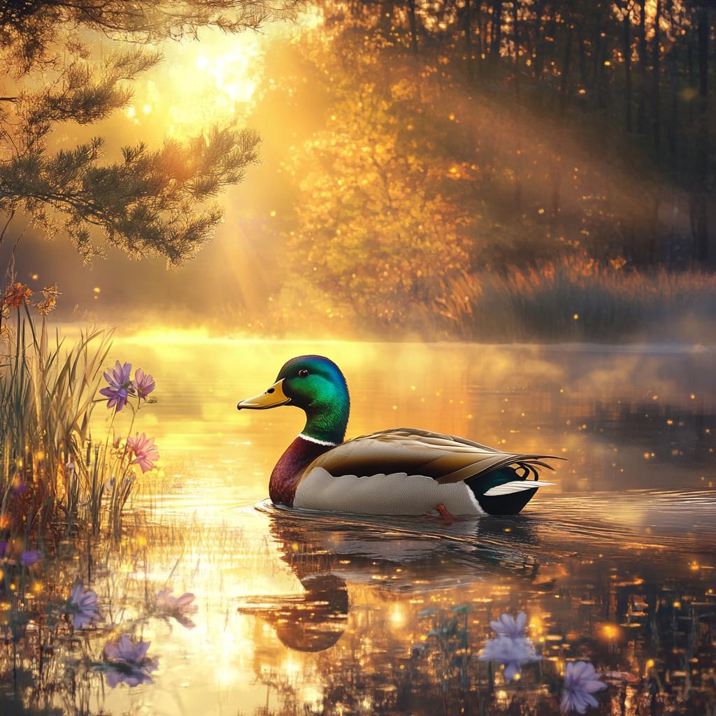 Mallard Duck Swimming at Sunrise