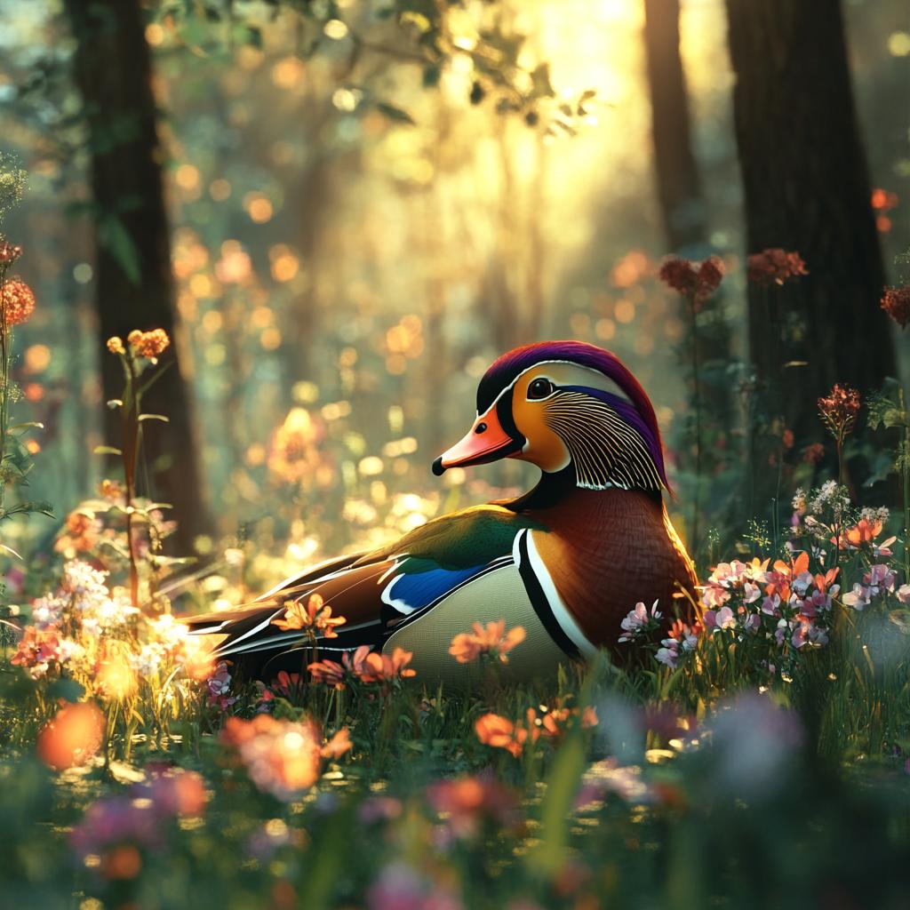 Mandarin Duck Resting in Forest