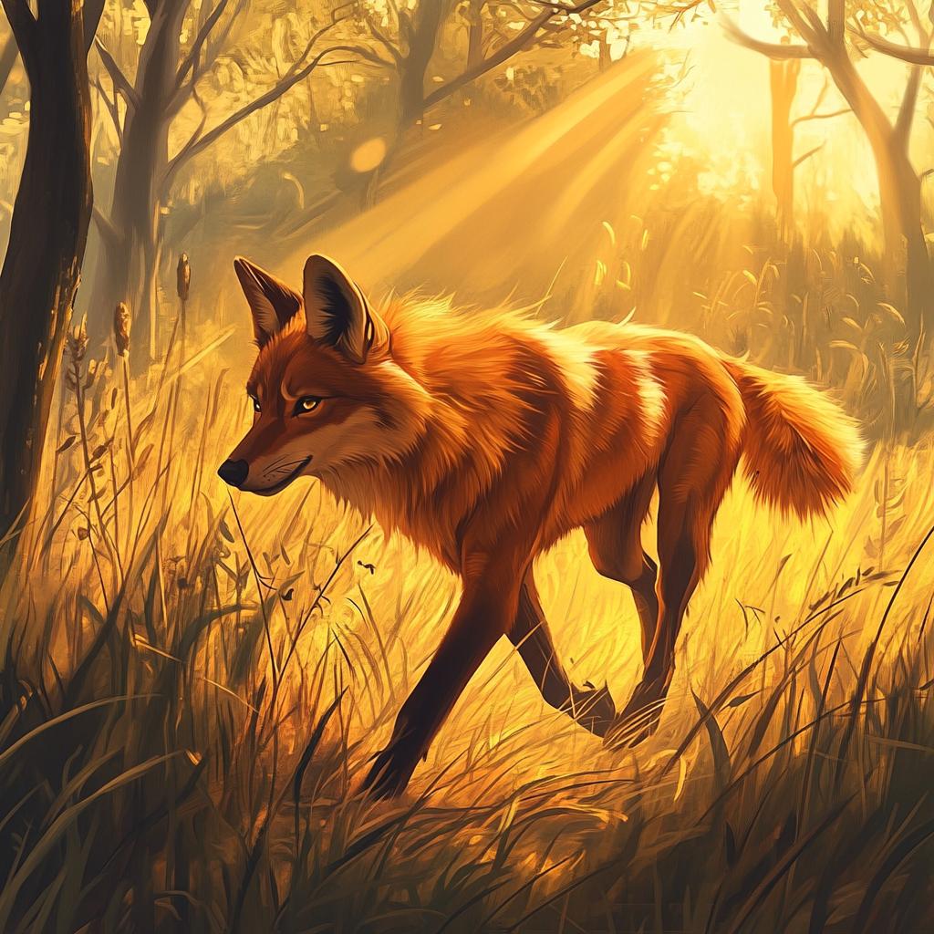 Maned Wolf Running at Sunrise