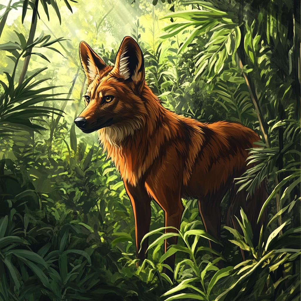 Maned Wolf Standing in Dense Forest