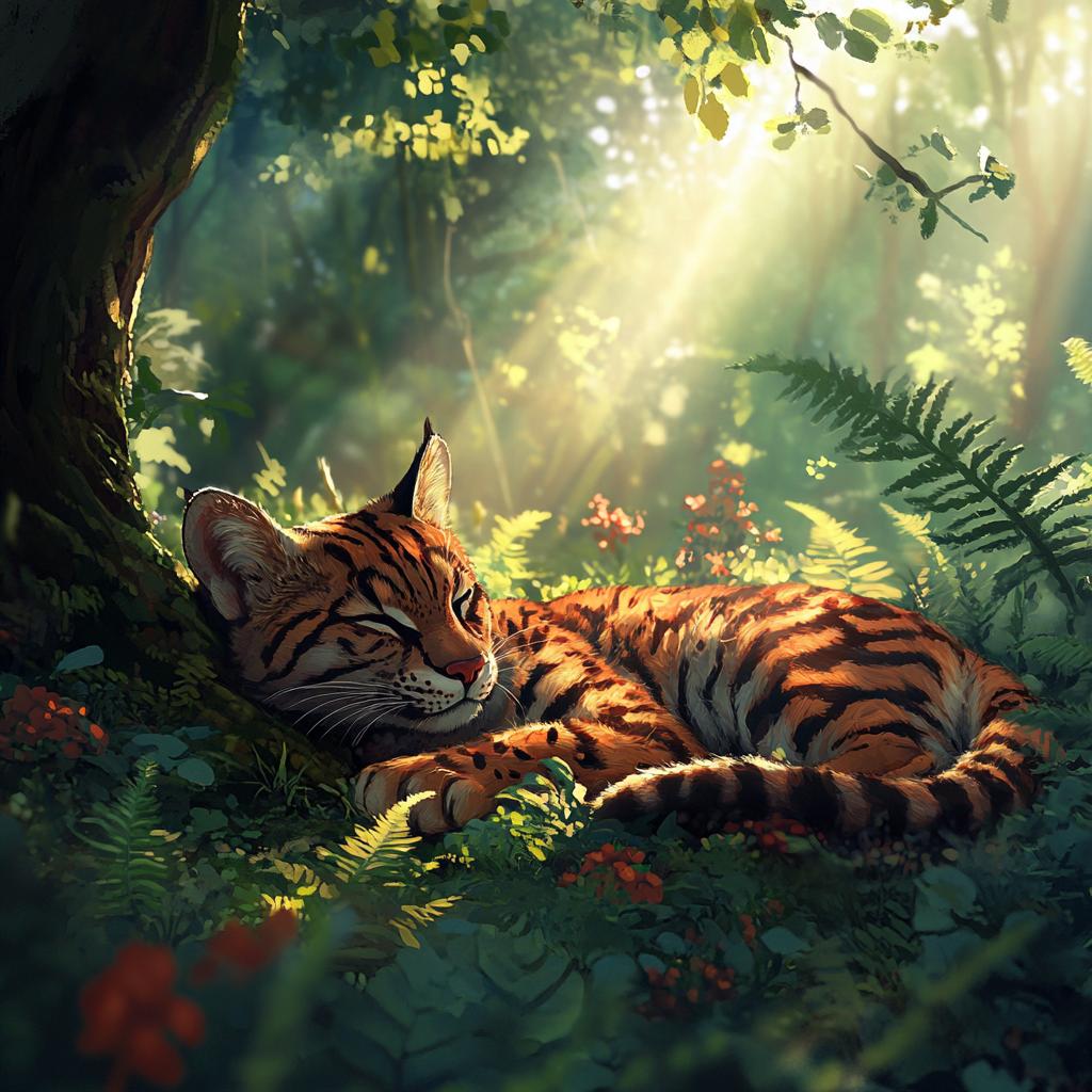 Margay Sleeping Under Sunbeam