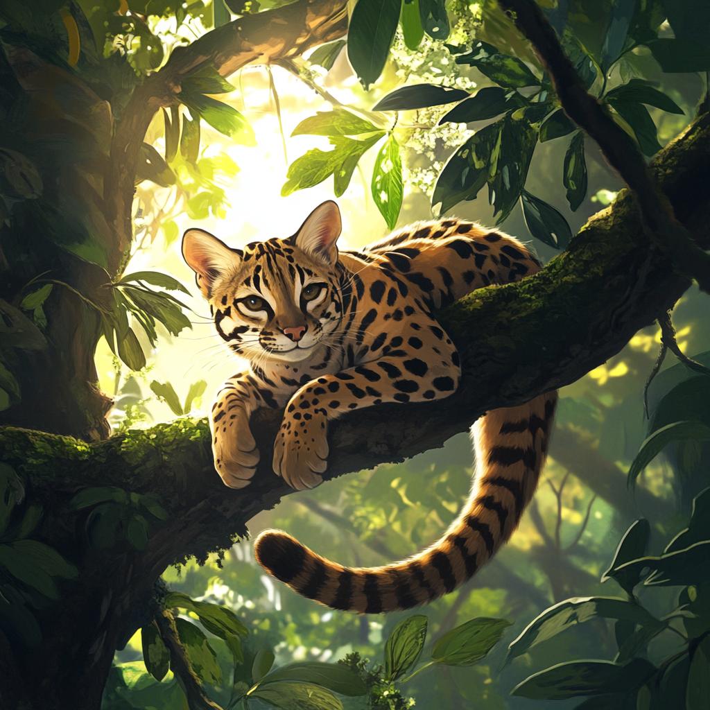 Margay on Branch in Rainforest