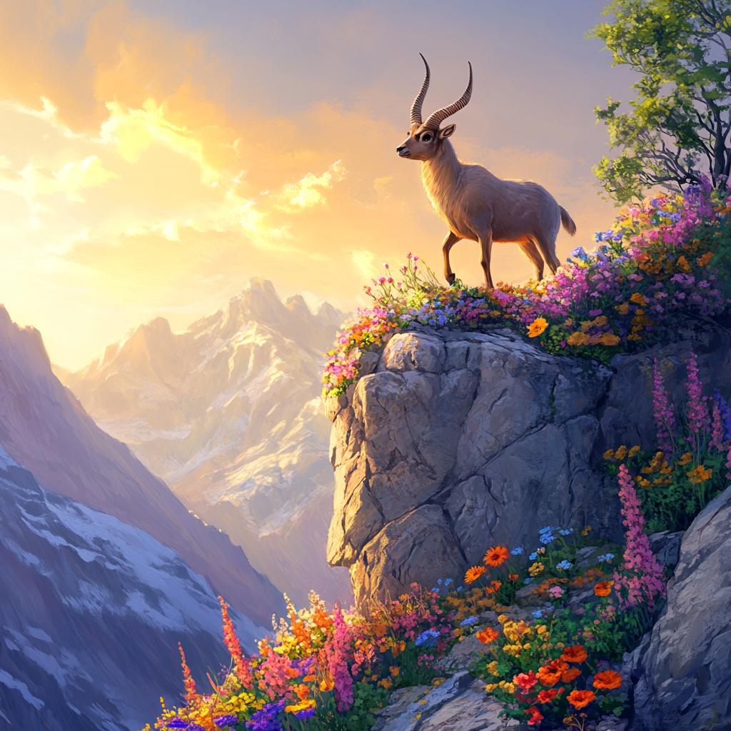Markhor Standing on Mountain Cliff