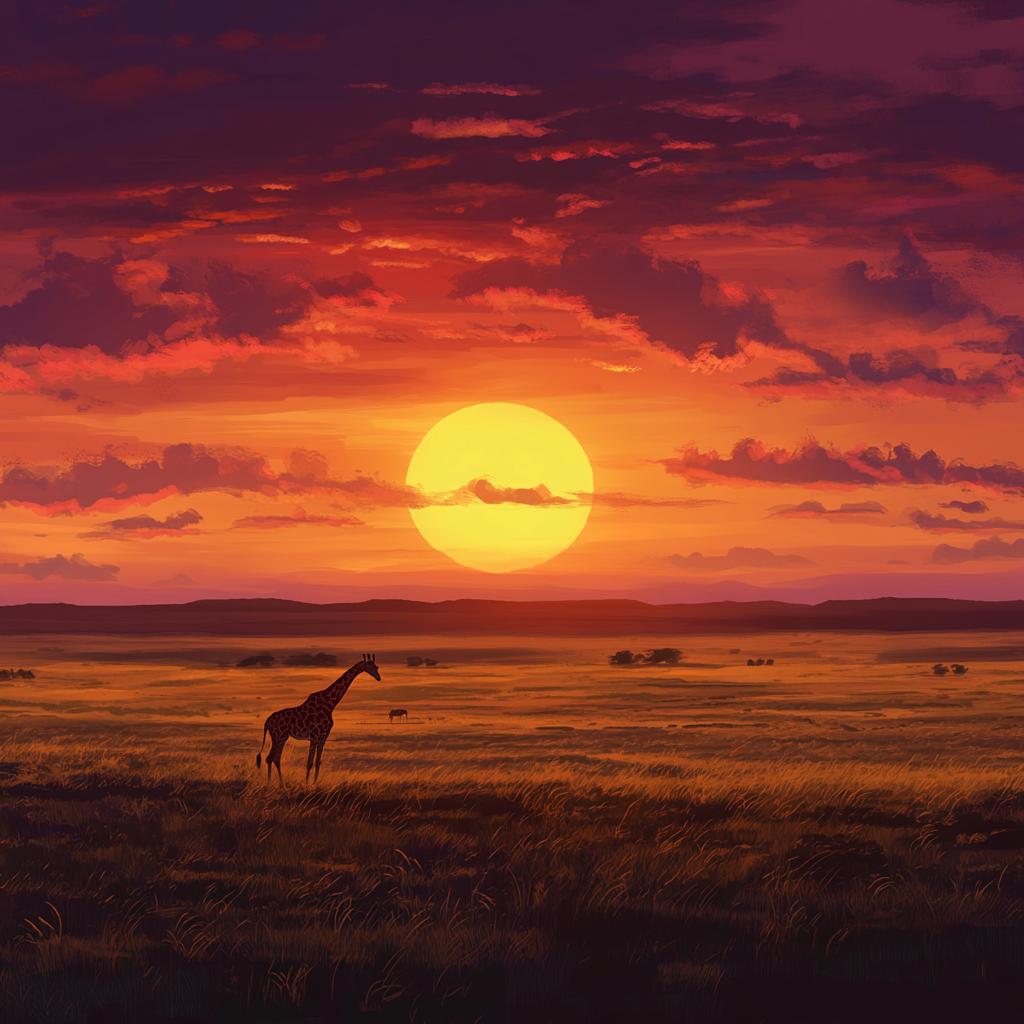 Sunset Silhouette of Giraffe in Masai Mara