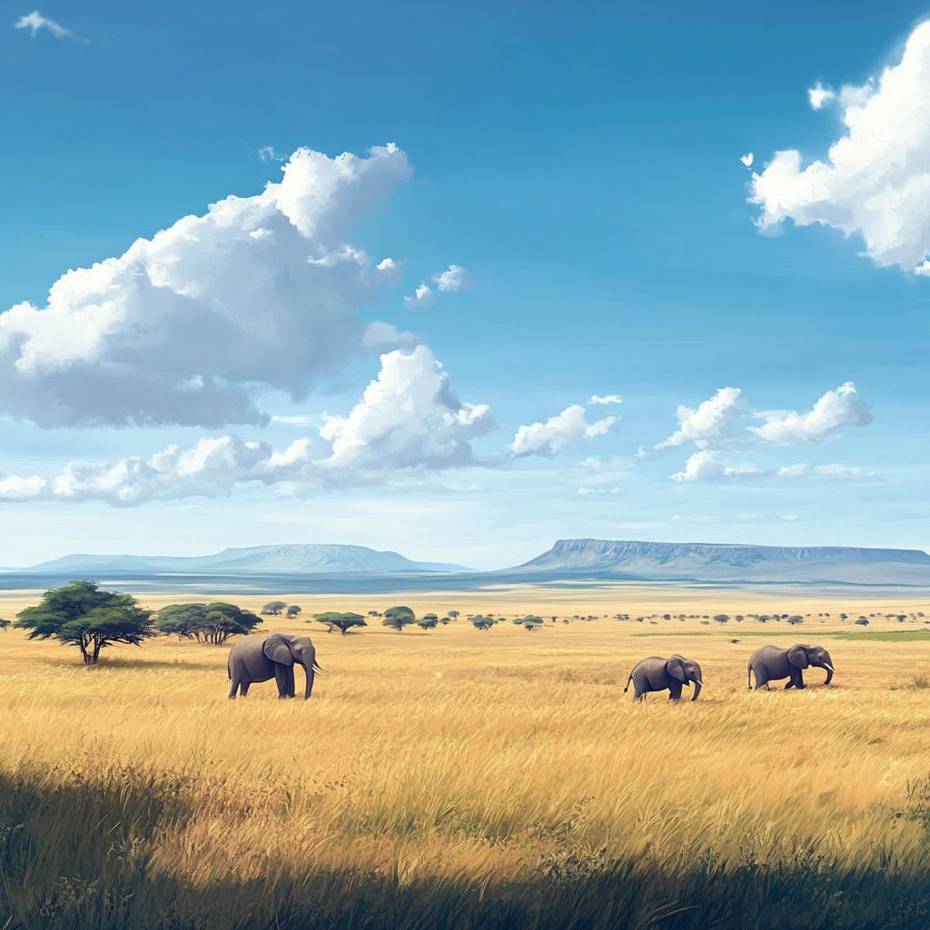 Elephants Grazing in Masai Mara