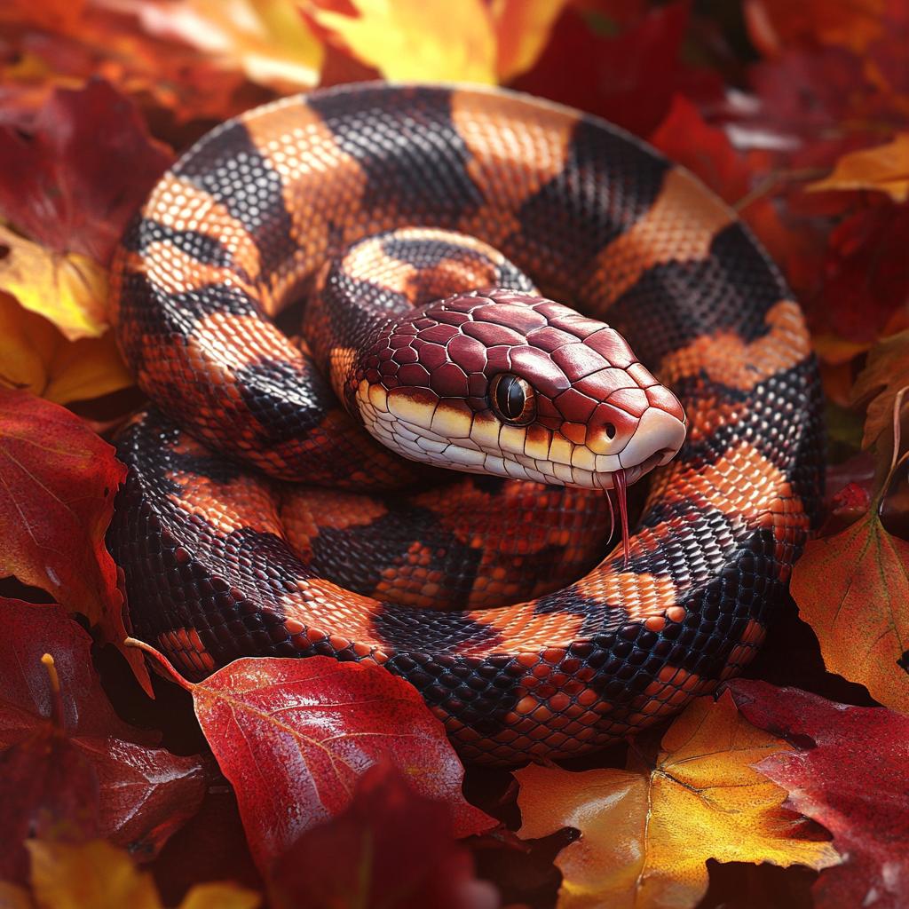 Milk Snake Among Autumn Leaves