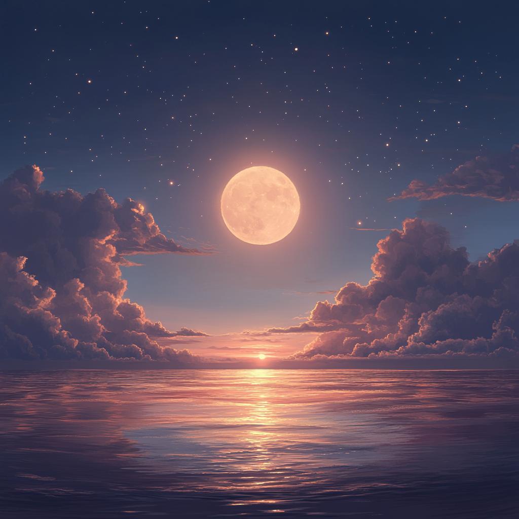 Full Moon Above Ocean and Clouds