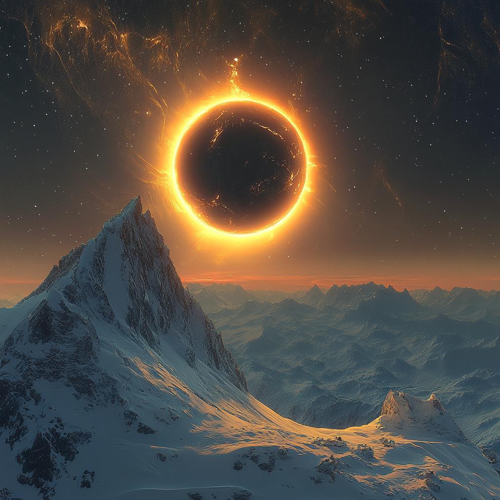 Moon Eclipse Over Snowy Mountains