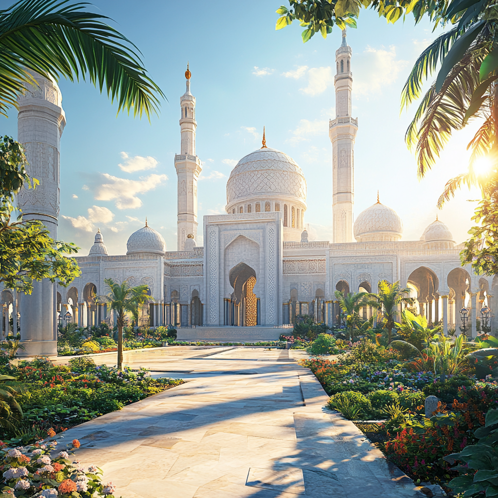Mosque Surrounded by Palm Trees