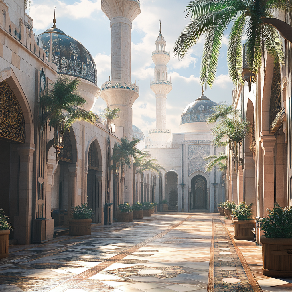White Mosque in Tropical Setting