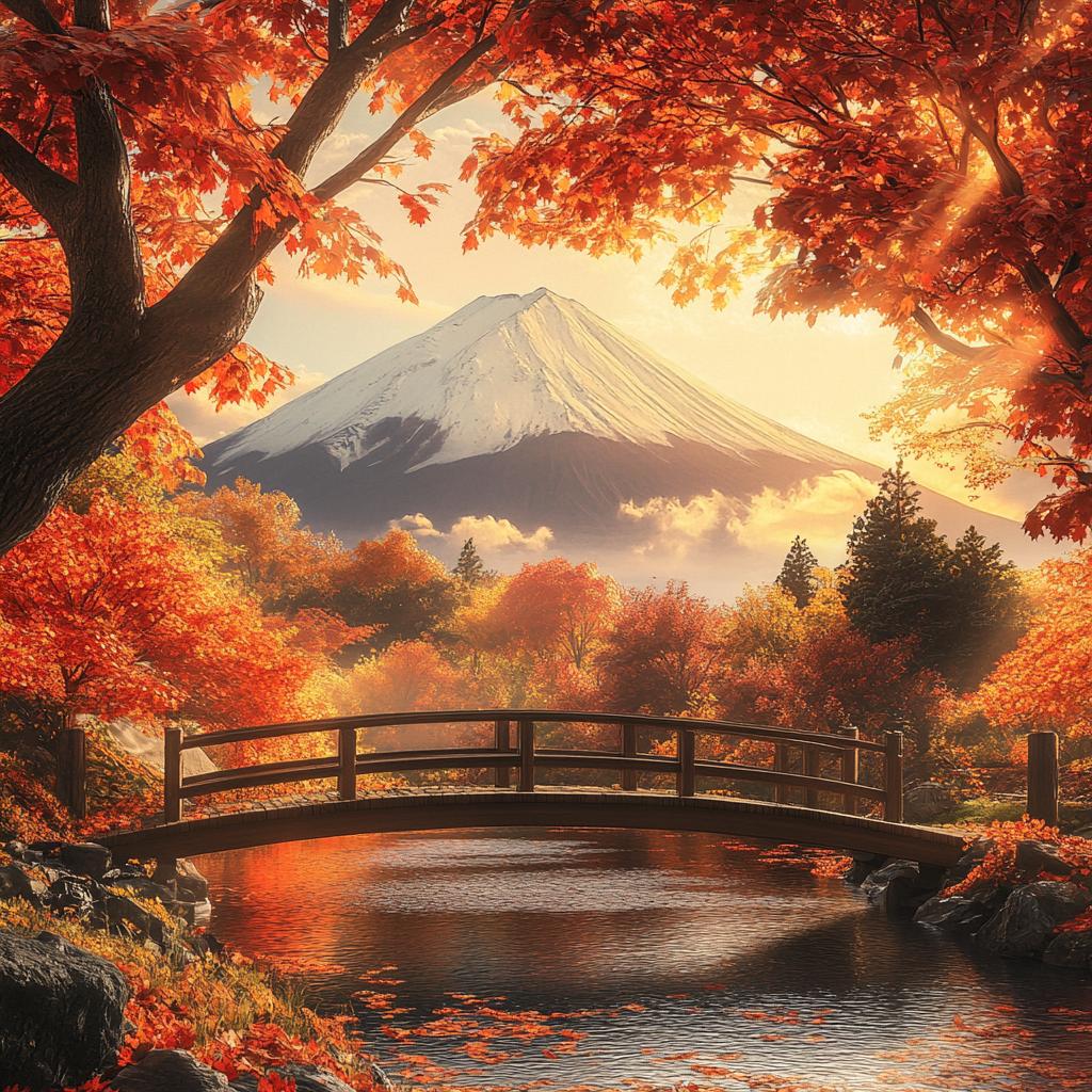 Mount Fuji Over Autumn Forest