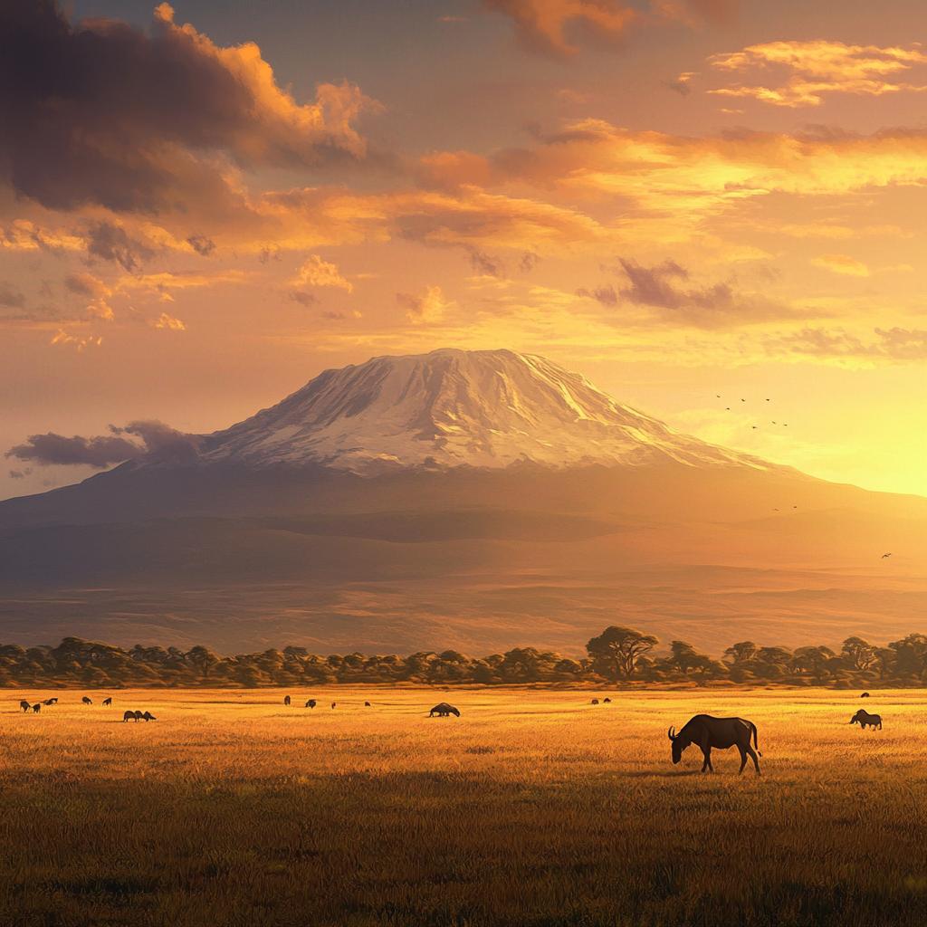 Mount Kilimanjaro at Sunset with Grassland
