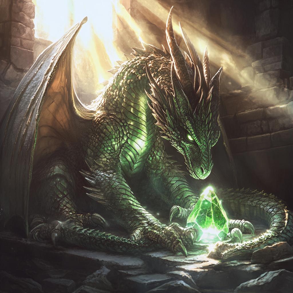 Dragon Guarding Emerald in Sunbeam