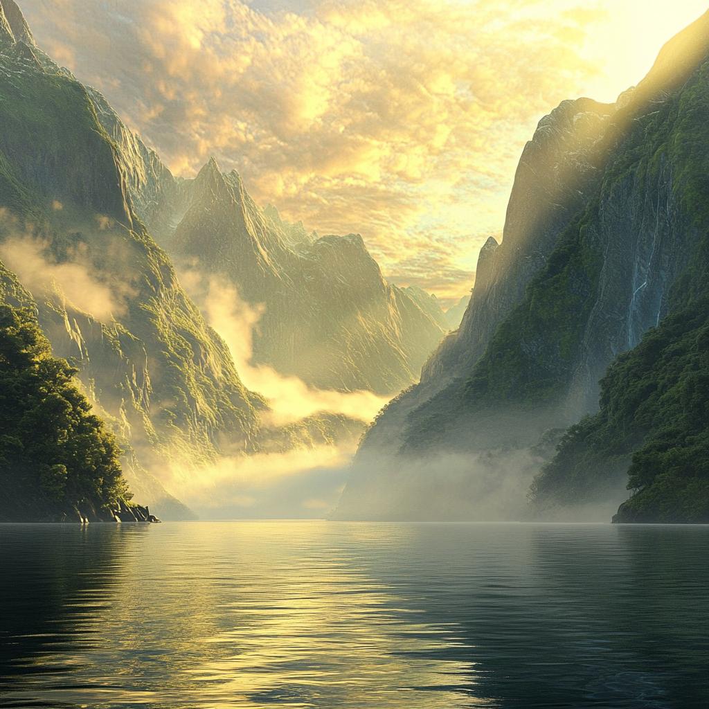 Misty Mountains Over River in New Zealand