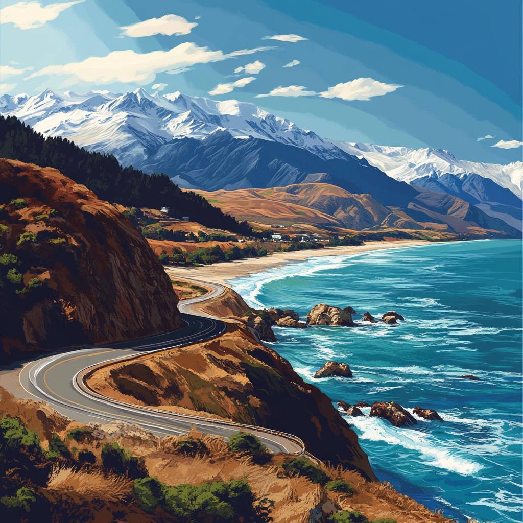 Coastal Cliff Road in New Zealand