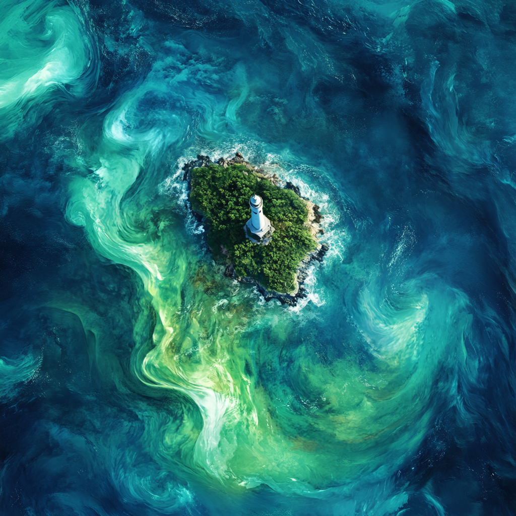 Forest Island with Lighthouse Seen from Space