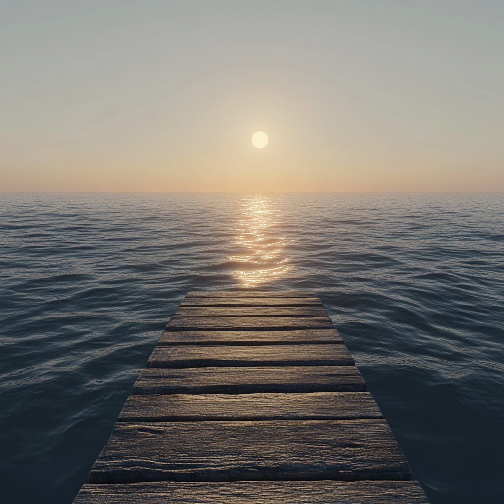 Wooden Path Into Ocean at Sunrise
