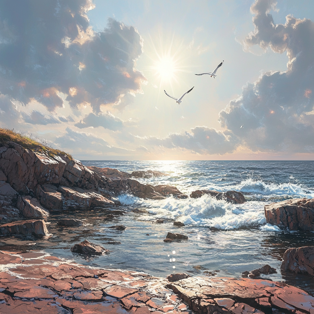 Ocean Waves Crashing on Coastal Rocks