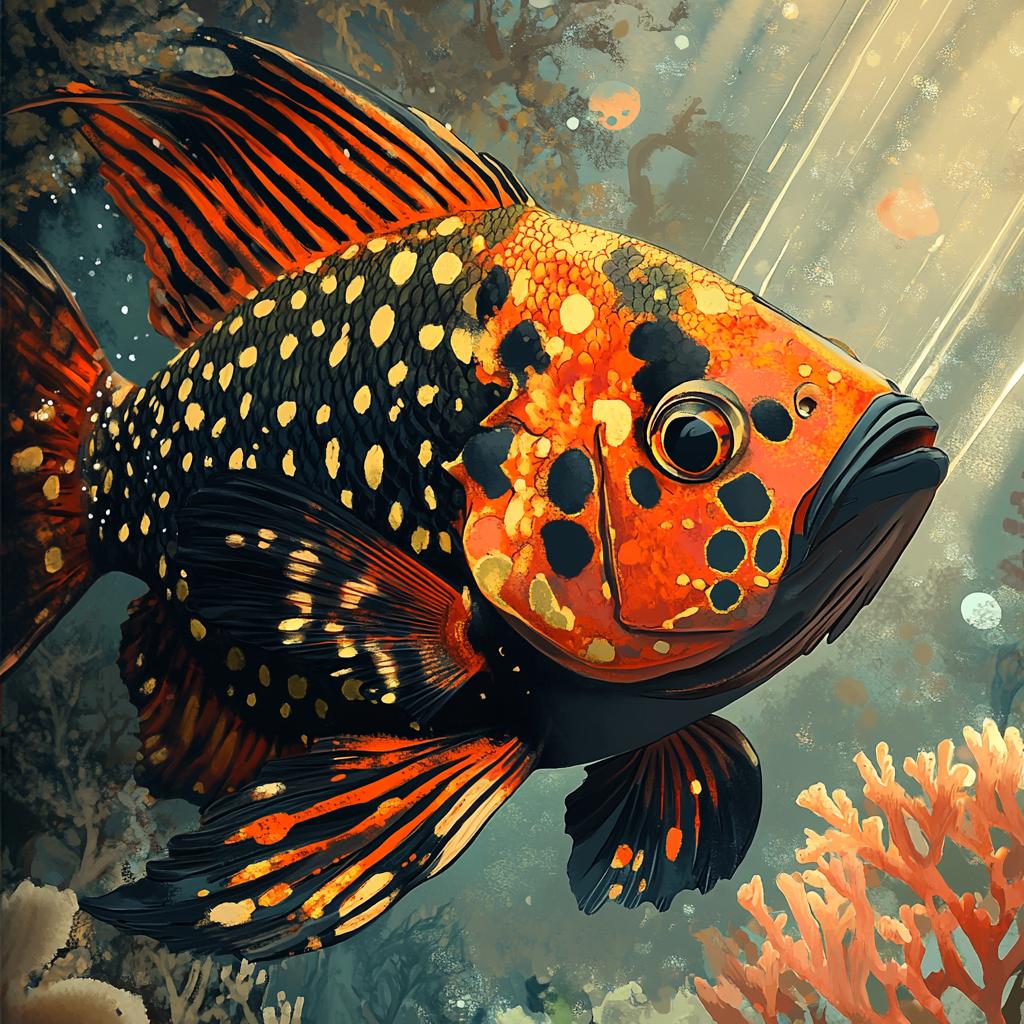 Oscar Fish Portrait in Coral Reef