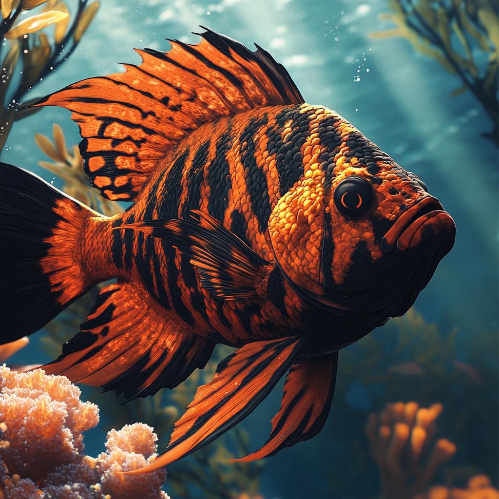 Oscar Fish Close Up in Blue Water Reef