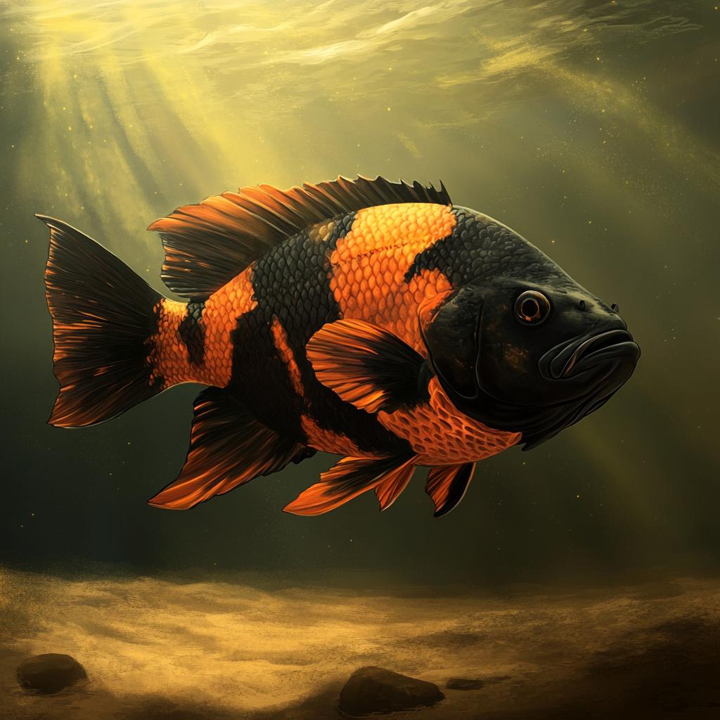 Oscar Fish Swimming in Shallow Waters