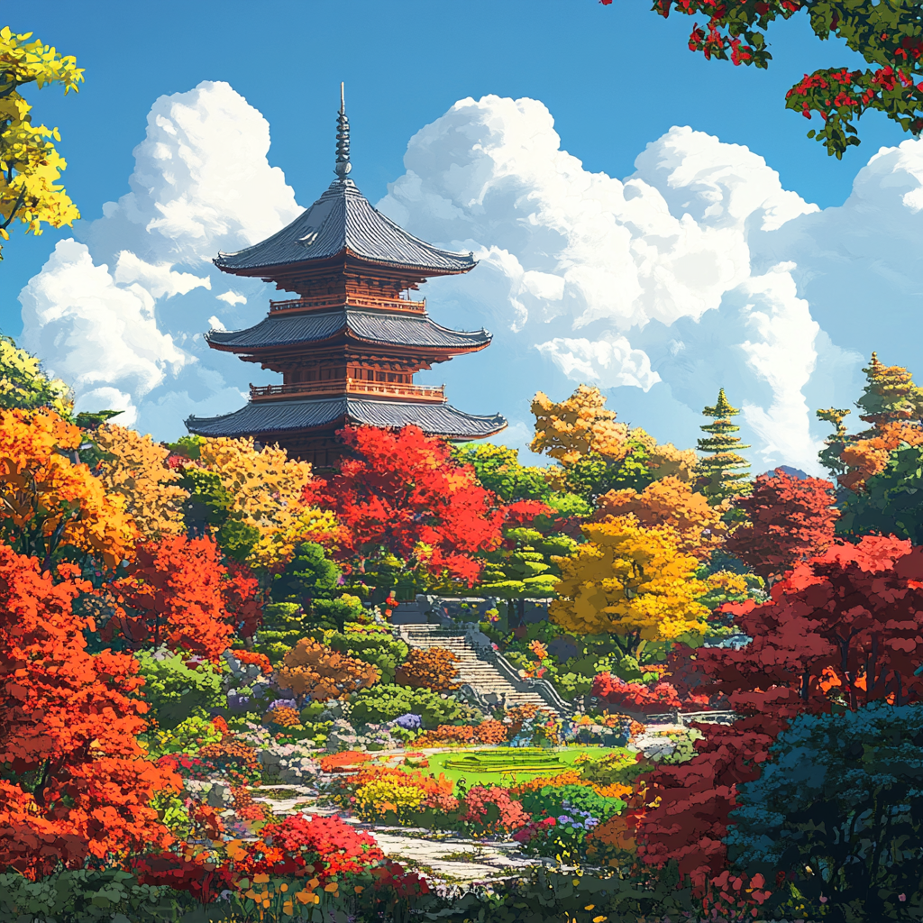 Pagoda Rising Above Colorful Trees