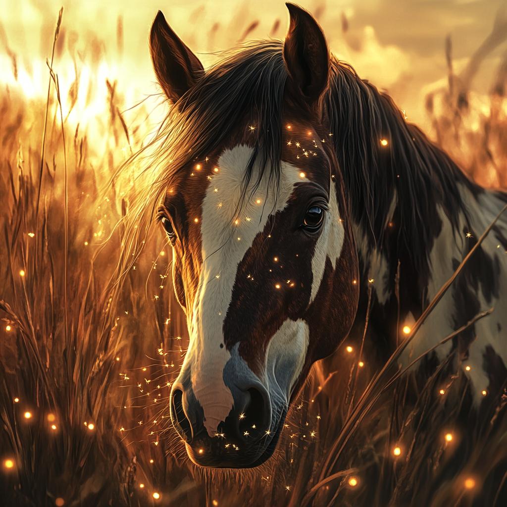 Paint Horse Portrait in Tall Grass