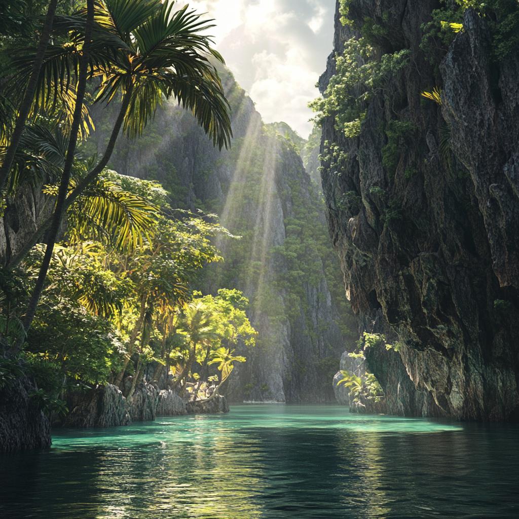 Sunbeam Over Forest River in Palawan