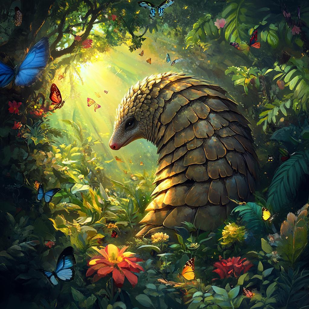 Pangolin in Colorful Flower Forest