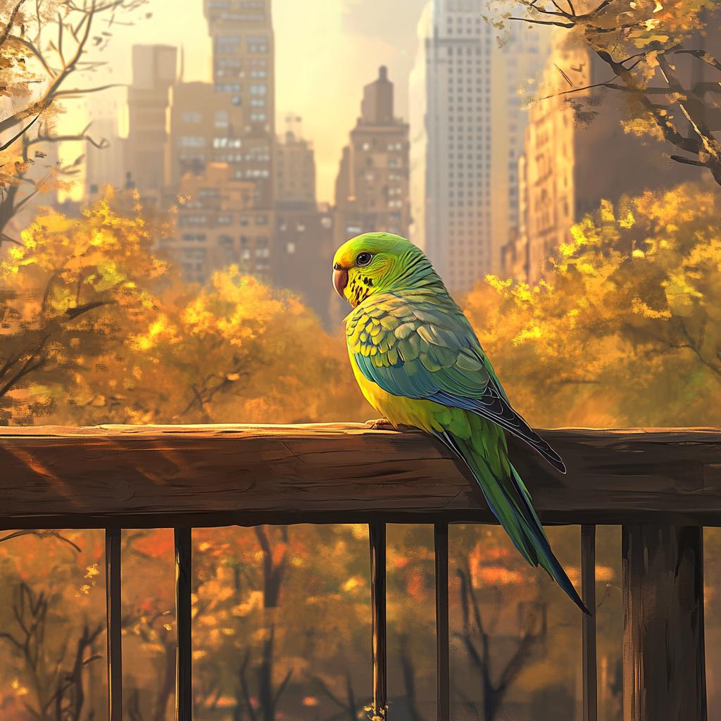 Parakeet Resting on Fence with City View