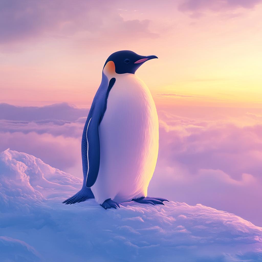 Penguin on Snowy Mountain Top