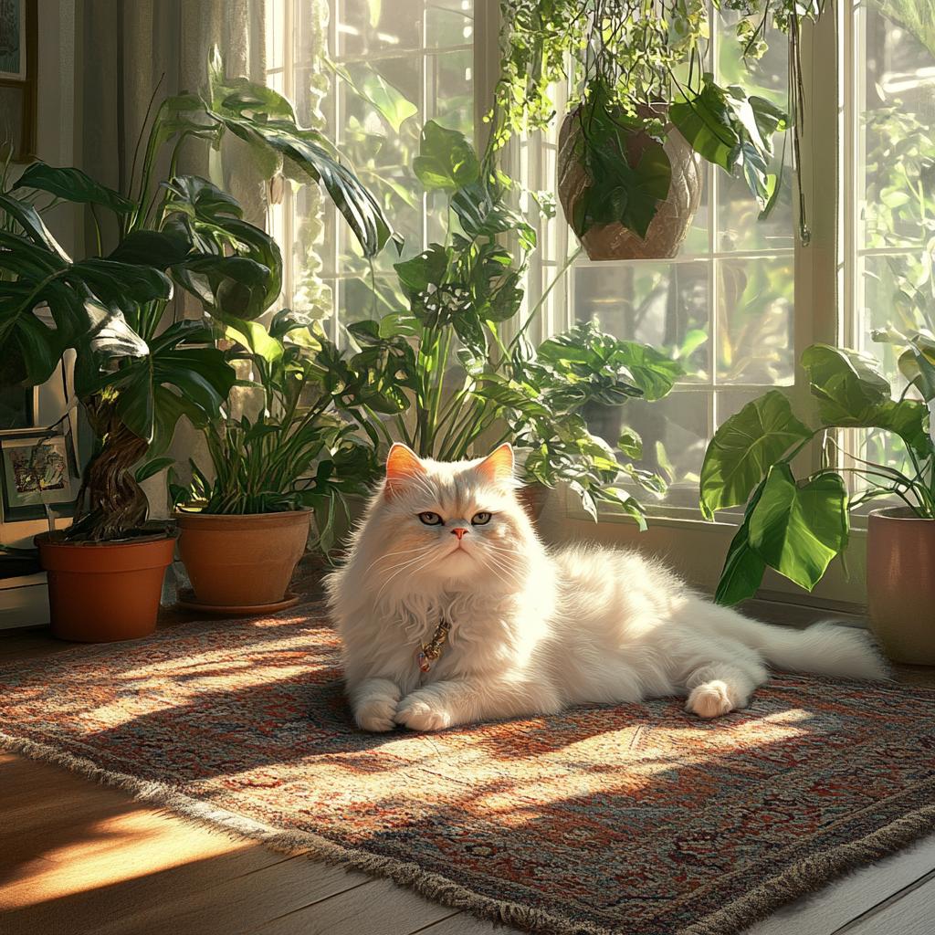 Persian Cat Lying on Carpet by Window
