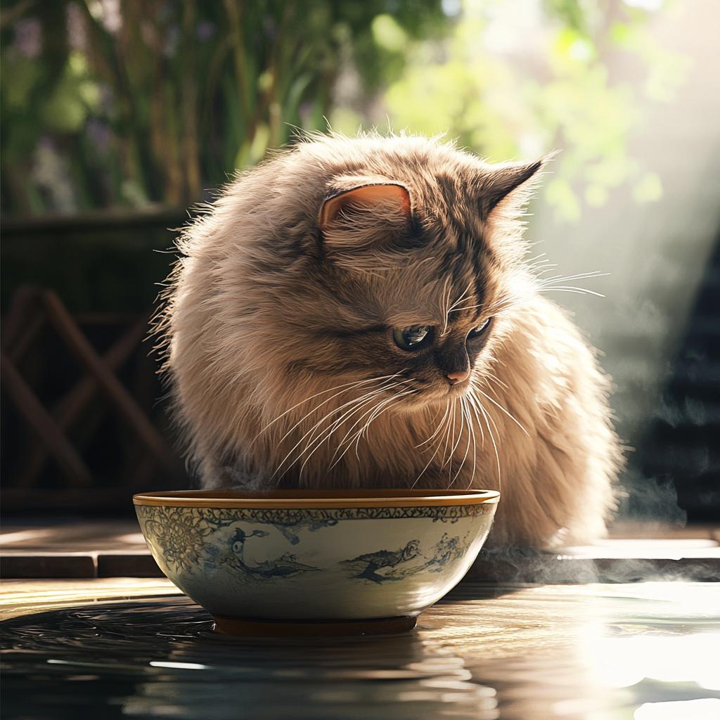 Persian Cat Drinking Water from Cup Close Up