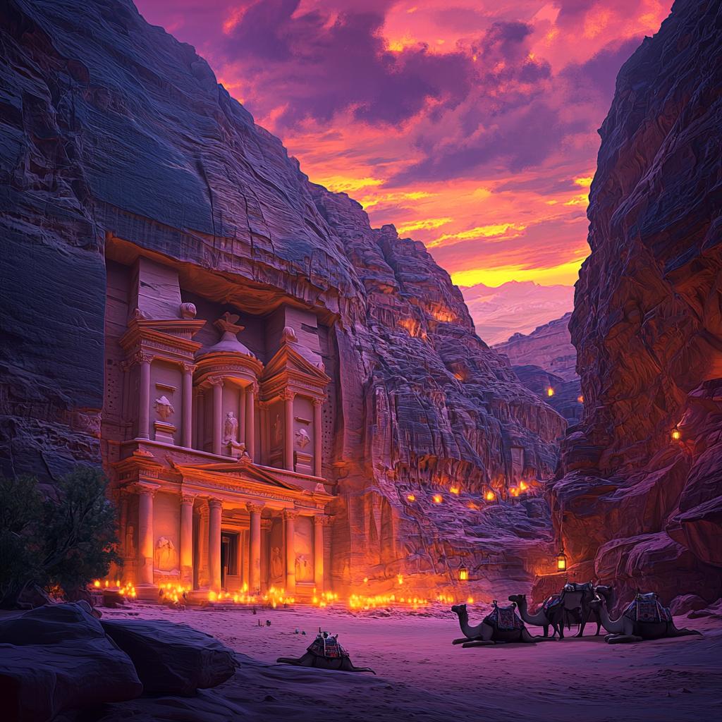 Lanterns Glowing at Petra Temple Night View