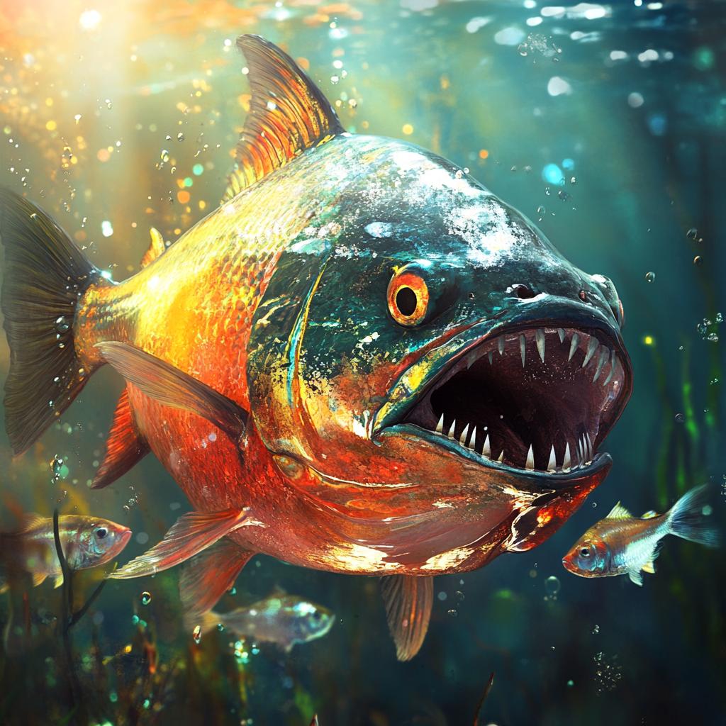 Colorful Piranha Close Up with Teeth