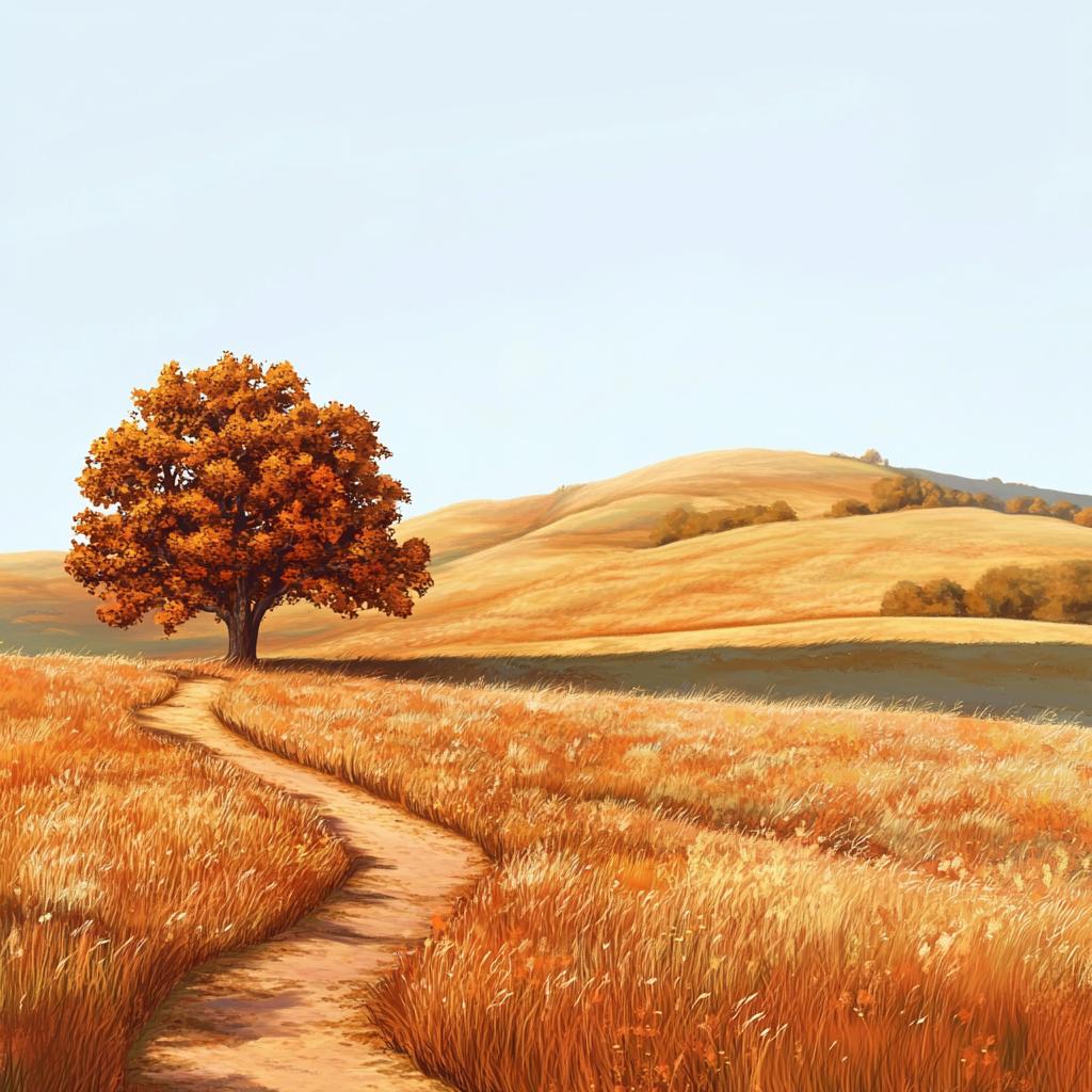 Autumn Meadow with Lone Tree