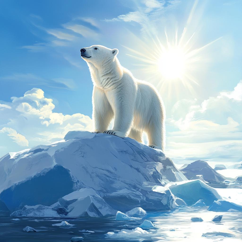 Polar Bear Standing on Ice in Ocean