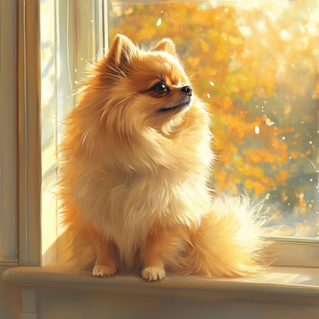 Pomeranian Sitting by Window