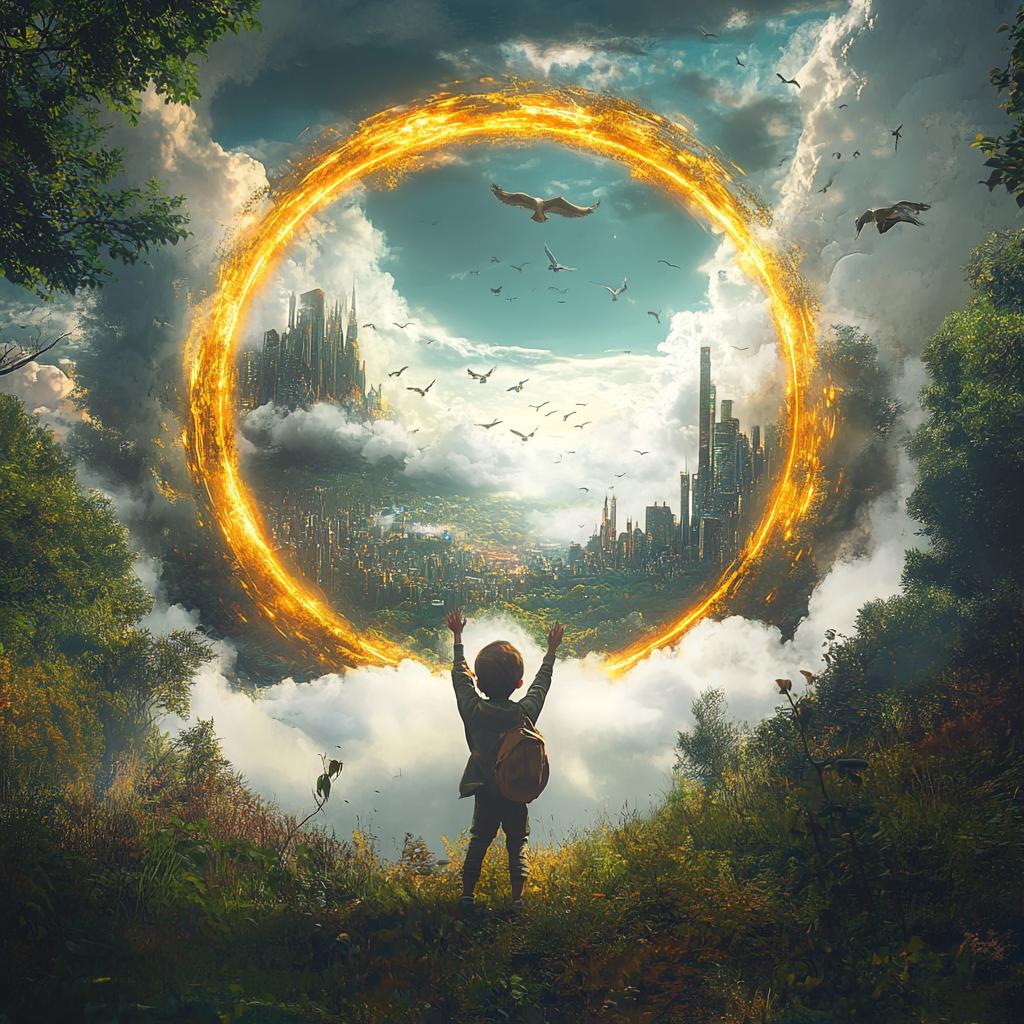 Child Opening Fiery Portal to Another World