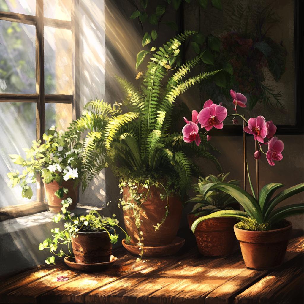 Indoor Plants by Window with Touch of Pink