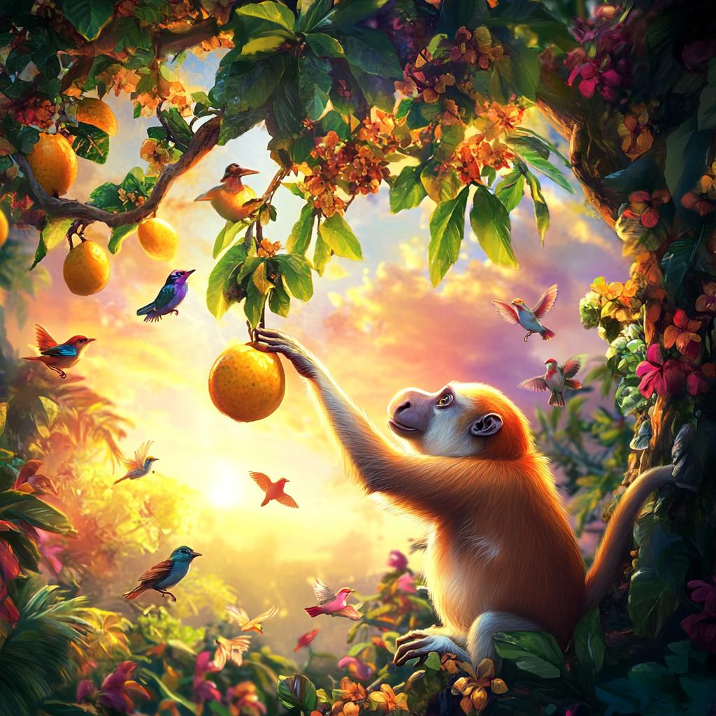 Proboscis Monkey Reaching for Orange