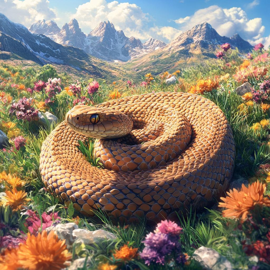 Pygmy Rattlesnake Resting in Flower Field