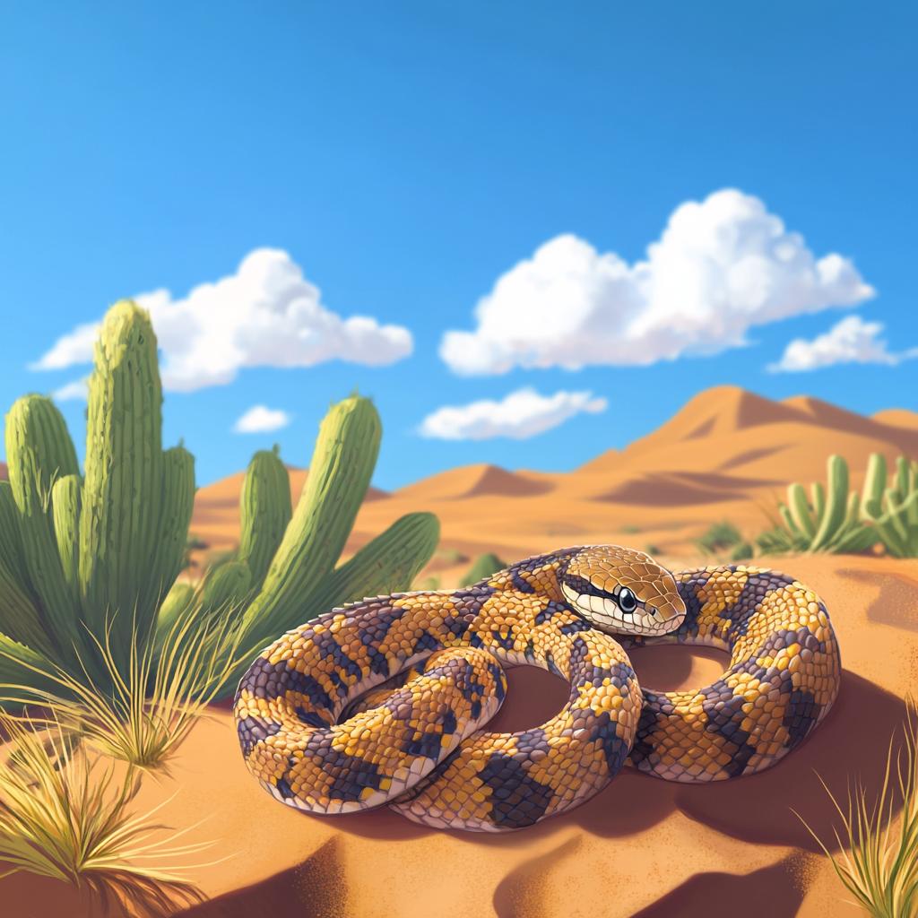 Pygmy Rattlesnake in Desert with Cacti