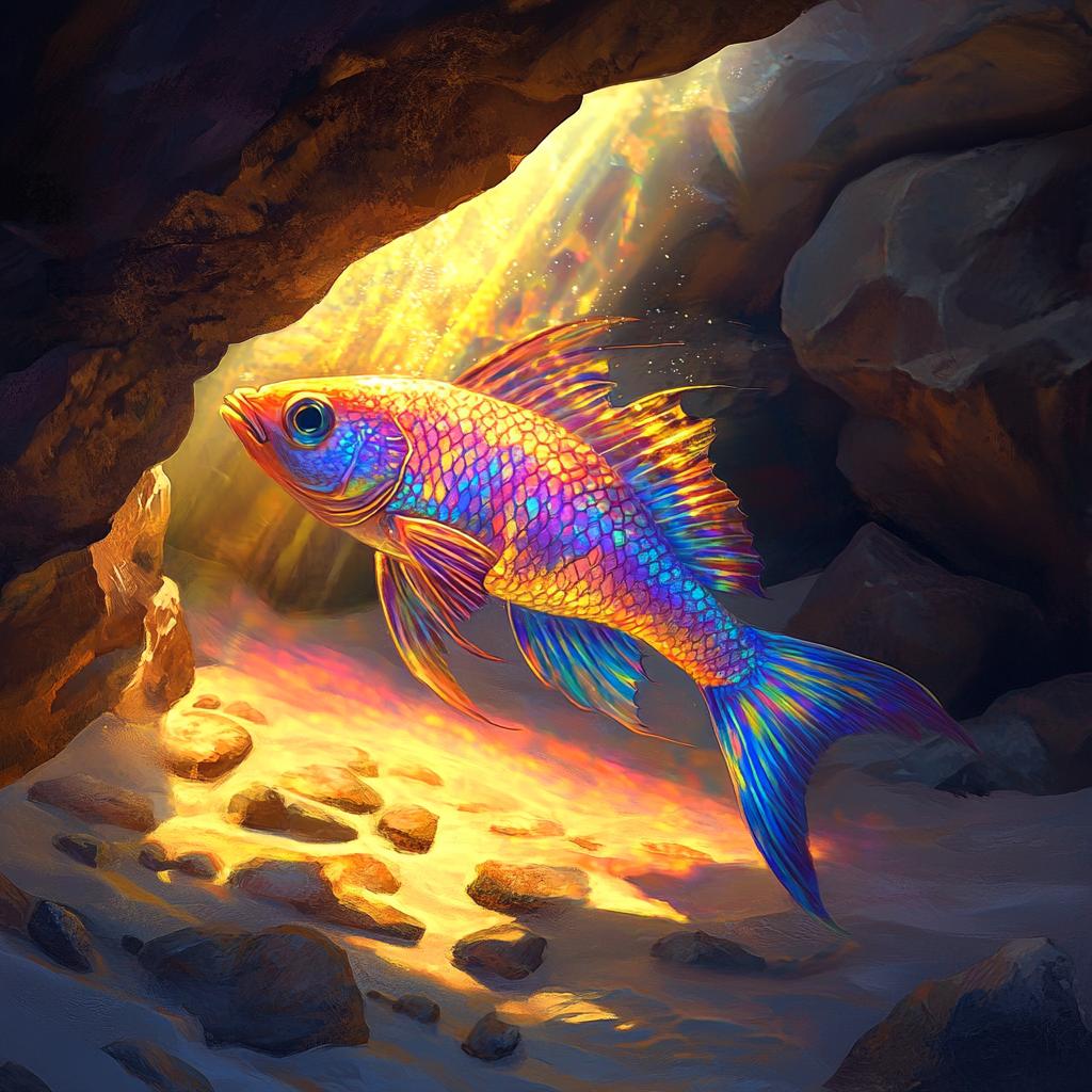 Rainbowfish in Cave Under Sunbeam