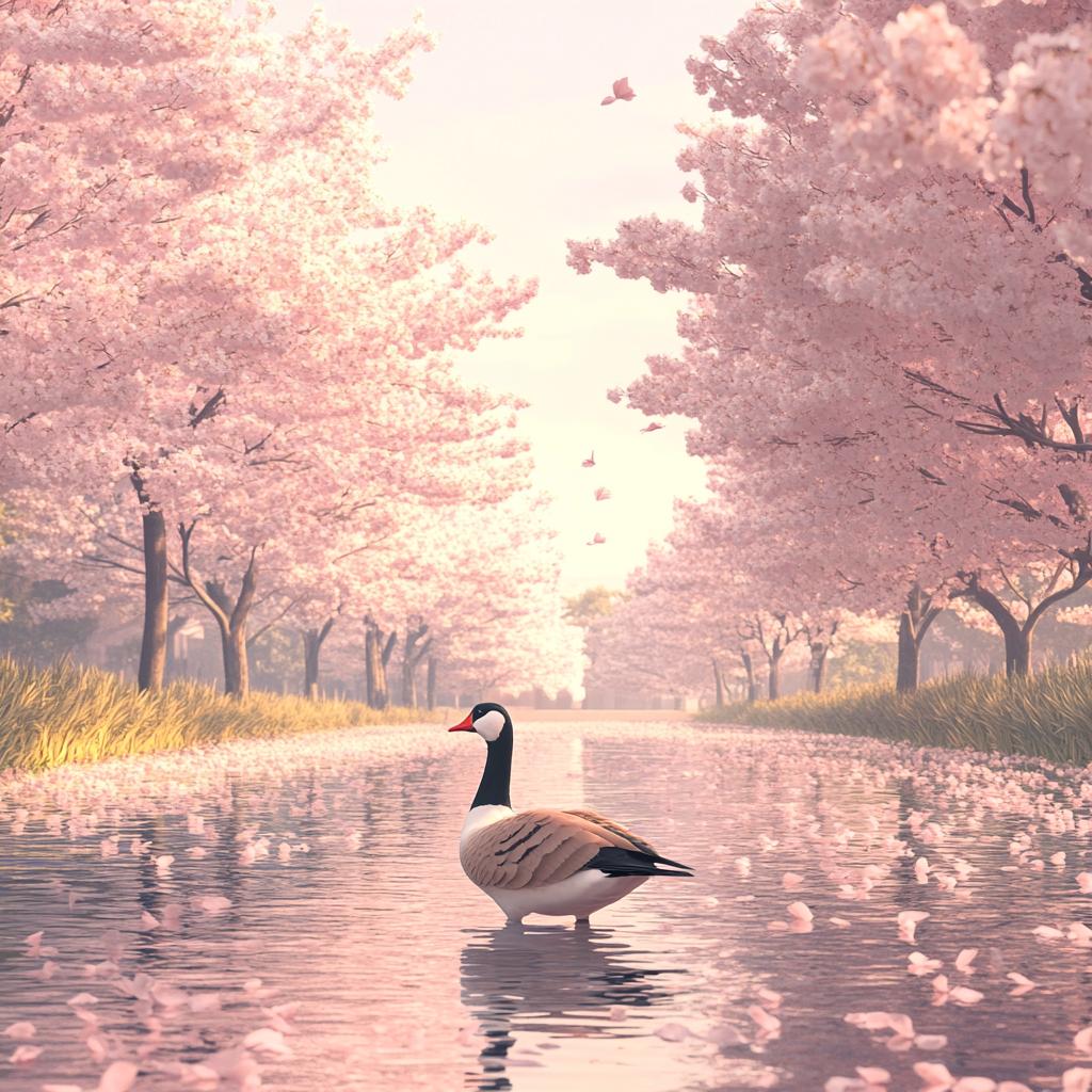 Red-Breasted Goose in Japanese Flower Trees
