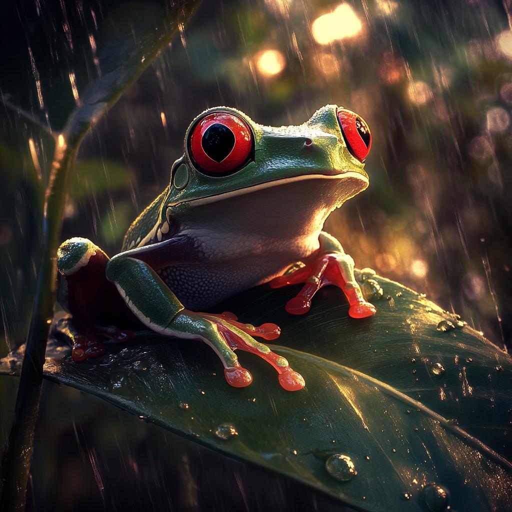 Tree Frog on Leaf at Sunset Close Up
