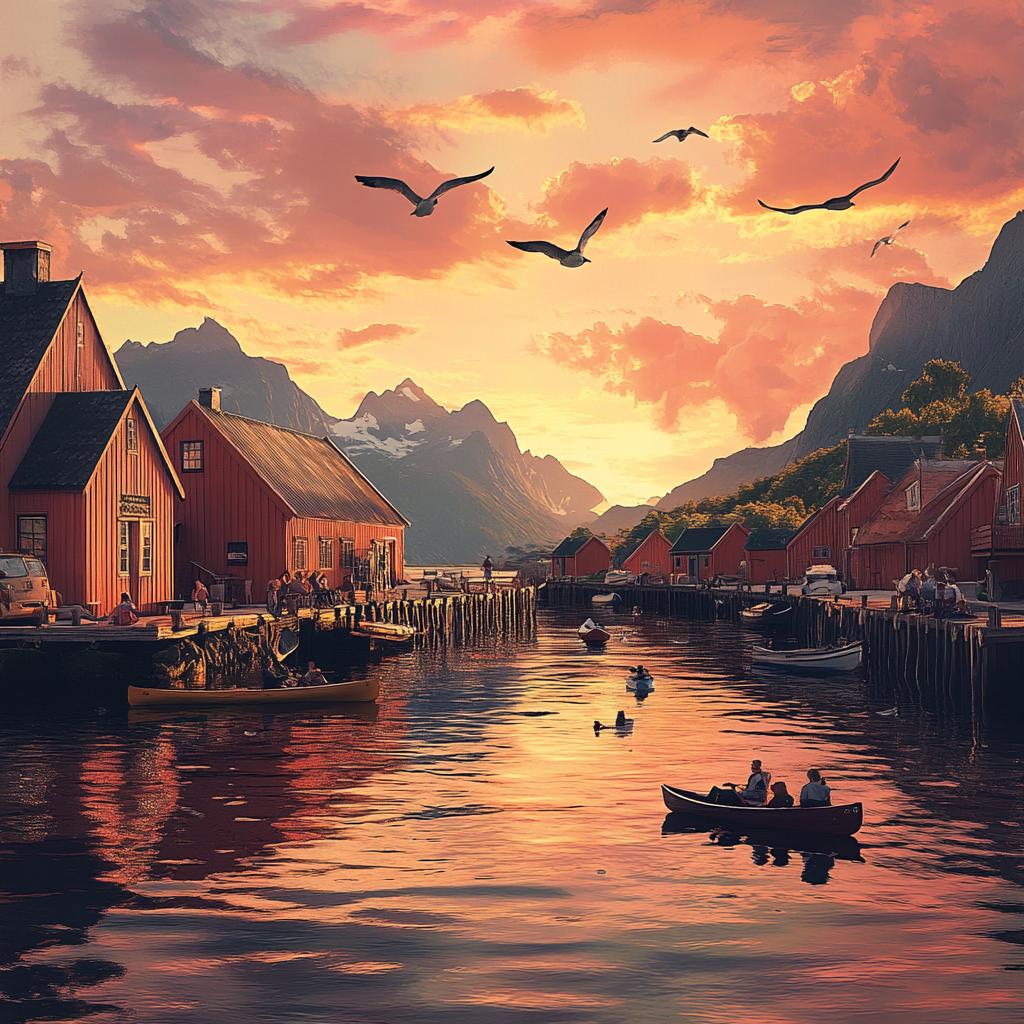 Reine Norway Sunset with Boats and Houses