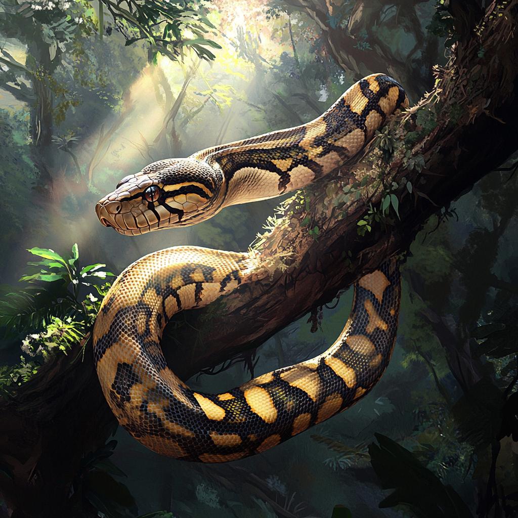 Python Hanging from Branch in Rainforest