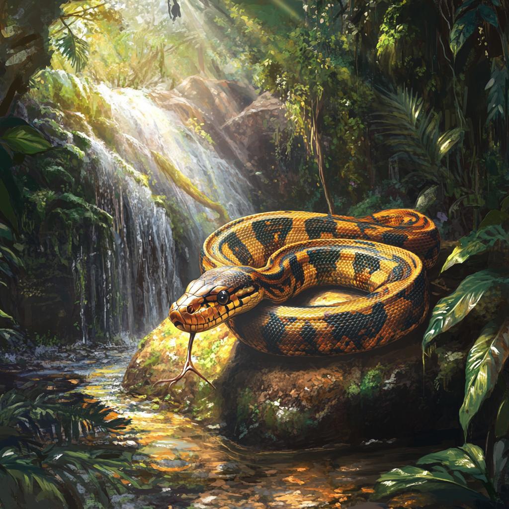 Reticulated Python by Waterfall Rocks
