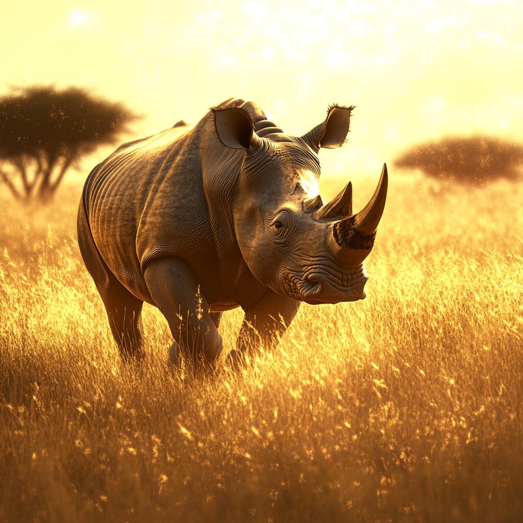 Rhino on Dry Savannah Landscape